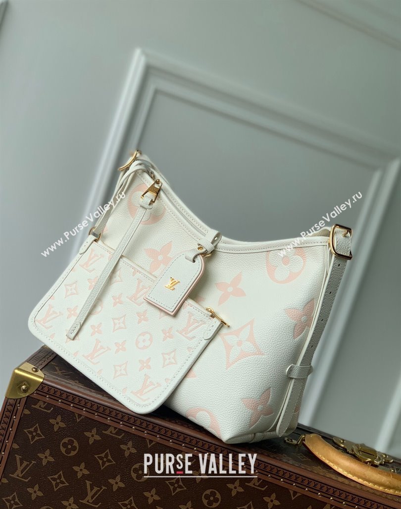 Louis Vuitton CarryAll PM Hobo Bag in Bicolor Monogram Leather M24141 White/Peach Pink 2024 (KI-240413017)
