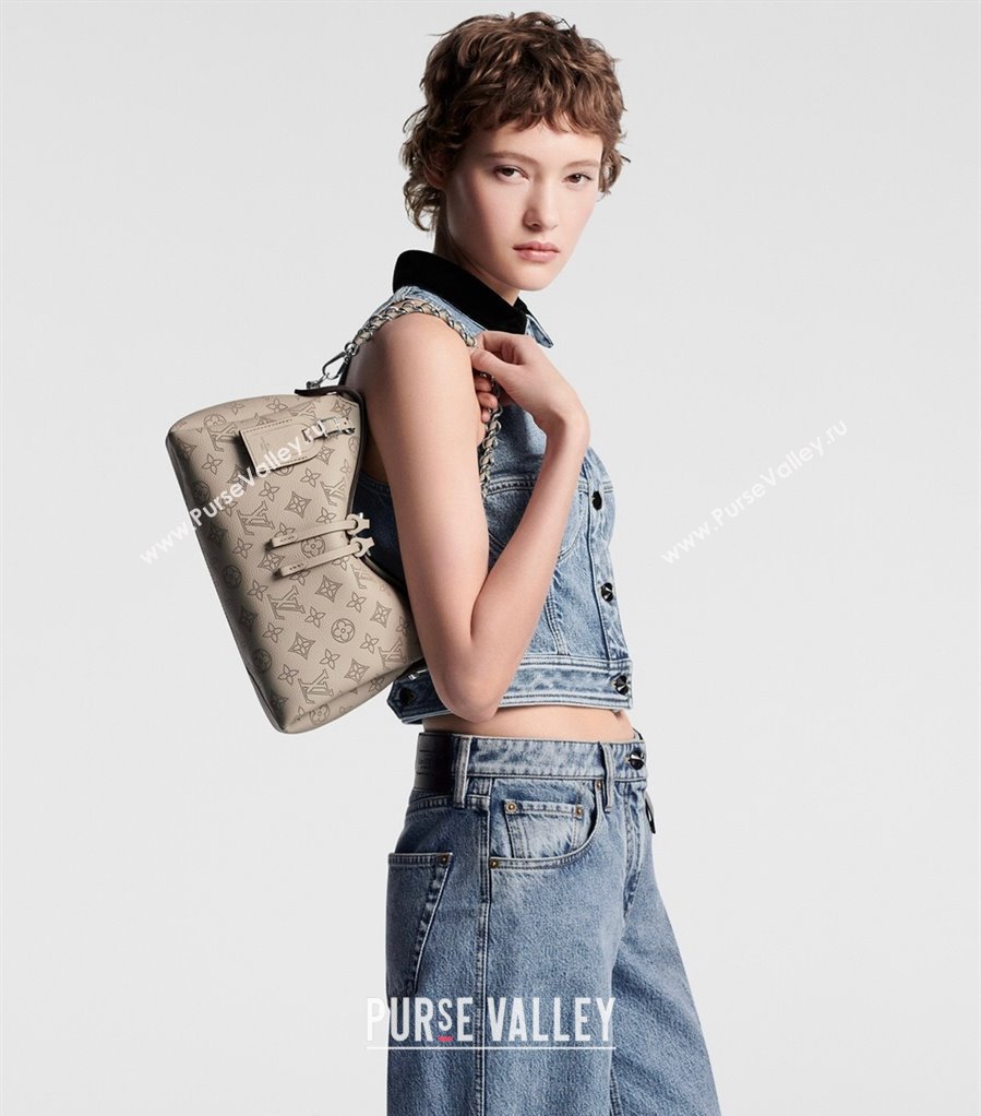 Louis Vuitton Hand It All MM Hobo Bag in Mahina calfskin M24133 Galet Grey 2024 (KI-240413021)