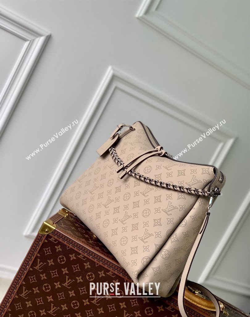 Louis Vuitton Hand It All MM Hobo Bag in Mahina calfskin M24133 Galet Grey 2024 (KI-240413021)