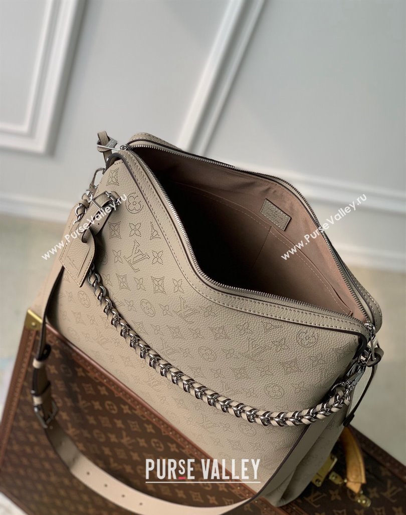 Louis Vuitton Hand It All MM Hobo Bag in Mahina calfskin M24133 Galet Grey 2024 (KI-240413021)