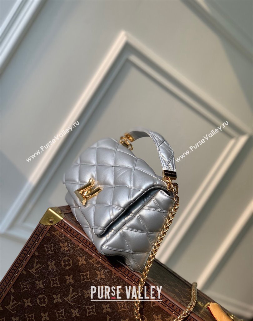 Louis Vuitton GO-14 MM Shoulder Bag in Quilted Lambskin M25107 Silver 2024 (KI-240413025)