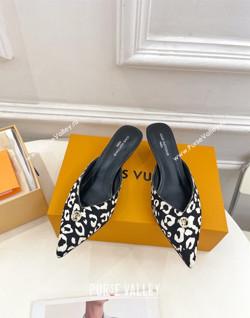 Louis Vuitton Stellar Heel Mules 4cm in Hairy Leather White/Black 2024 (MD-240426147)