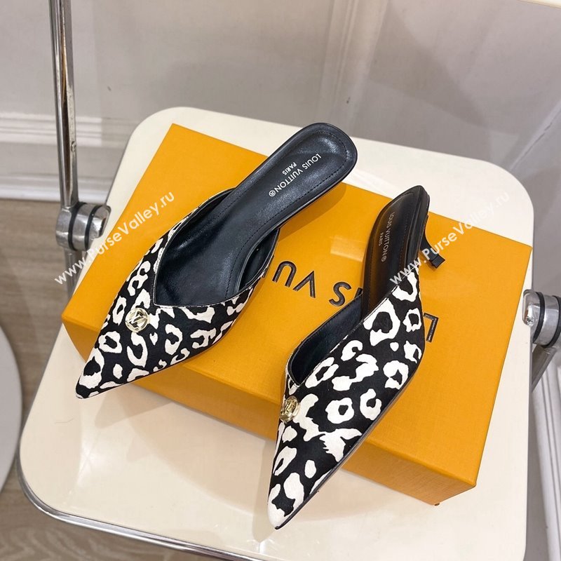 Louis Vuitton Stellar Heel Mules 4cm in Hairy Leather White/Black 2024 (MD-240426147)