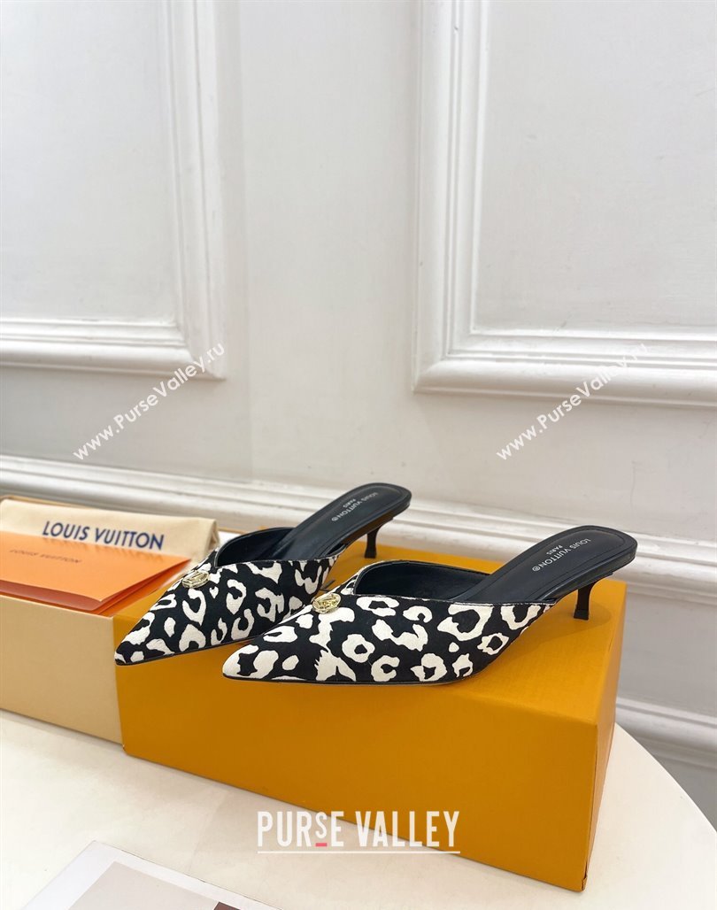 Louis Vuitton Stellar Heel Mules 4cm in Hairy Leather White/Black 2024 (MD-240426147)