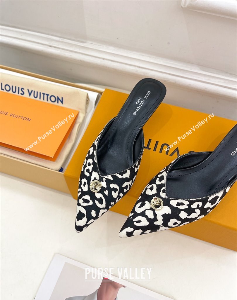 Louis Vuitton Stellar Heel Mules 4cm in Hairy Leather White/Black 2024 (MD-240426147)