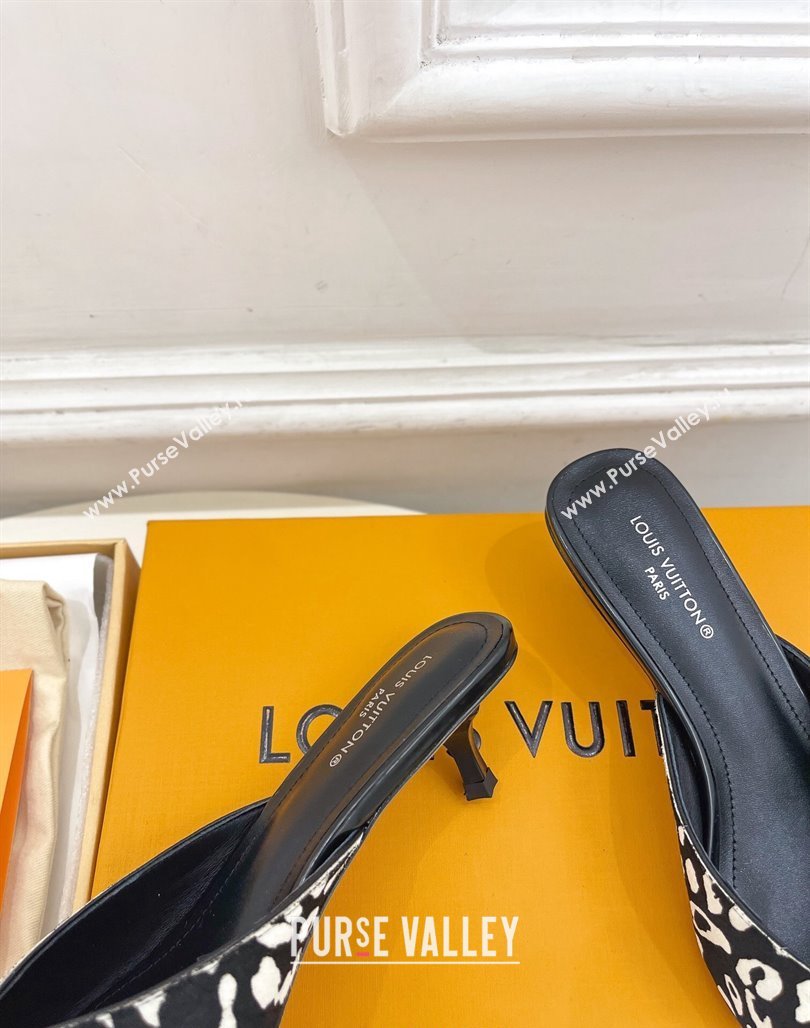 Louis Vuitton Stellar Heel Mules 4cm in Hairy Leather White/Black 2024 (MD-240426147)