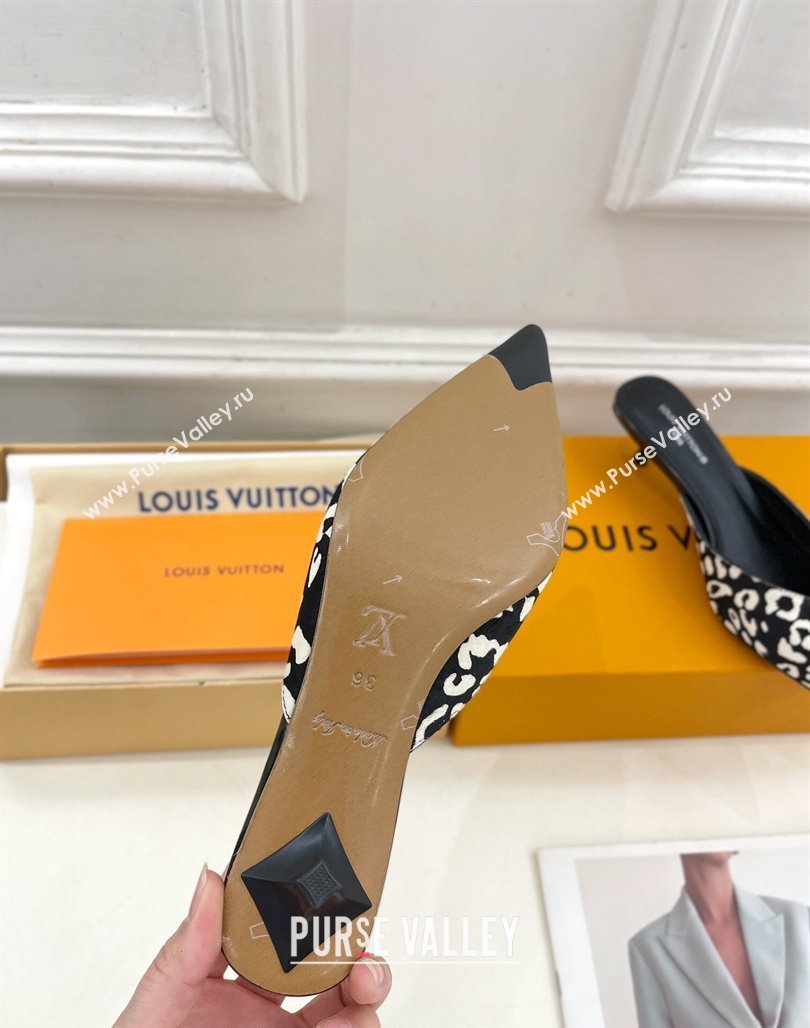 Louis Vuitton Stellar Heel Mules 4cm in Hairy Leather White/Black 2024 (MD-240426147)