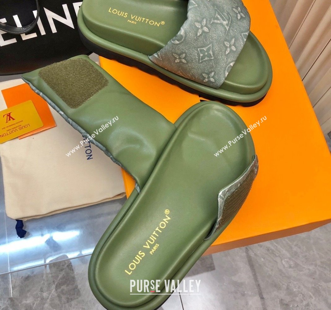 Louis Vuitton Pool Pillow Comfort Slide Sandals in Monogram Jacquard Green 2024 (MD-240426039)