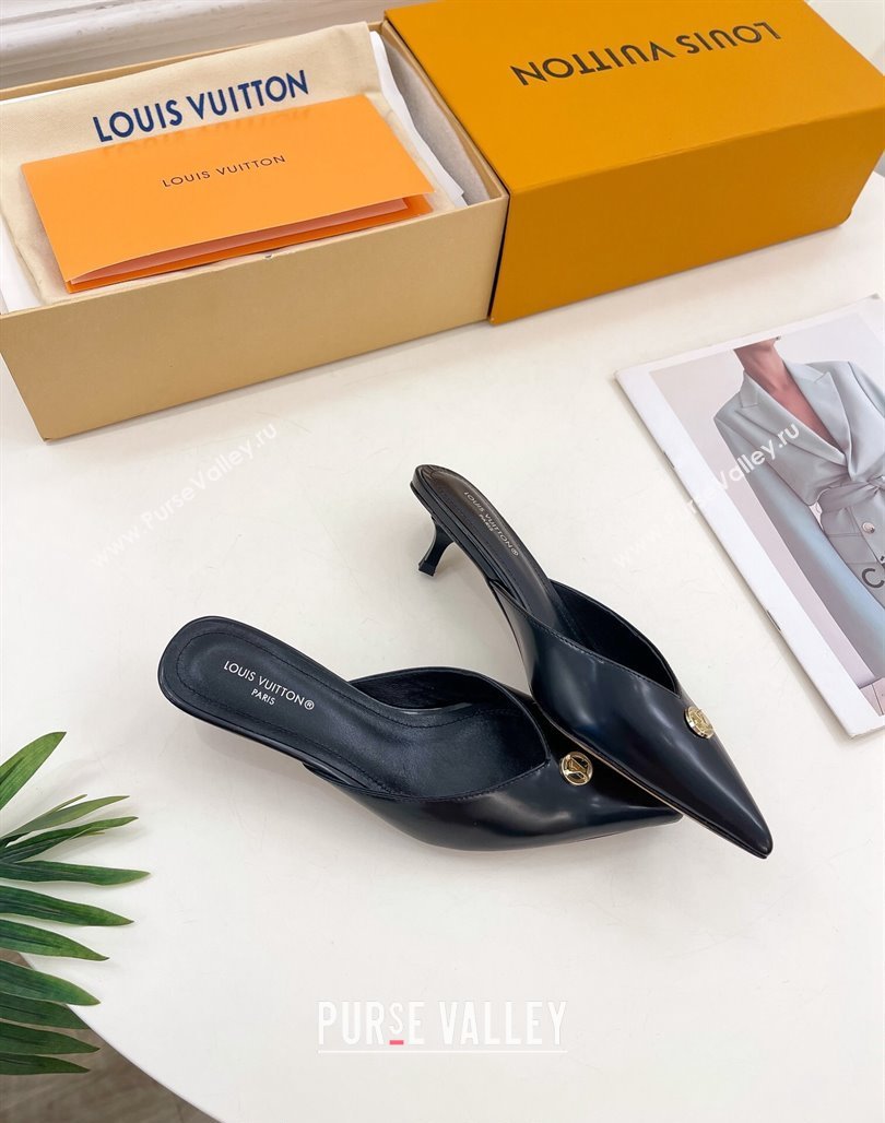 Louis Vuitton Stellar Heel Mules 4cm in Black Glazed Leather 2024 (MD-240426149)