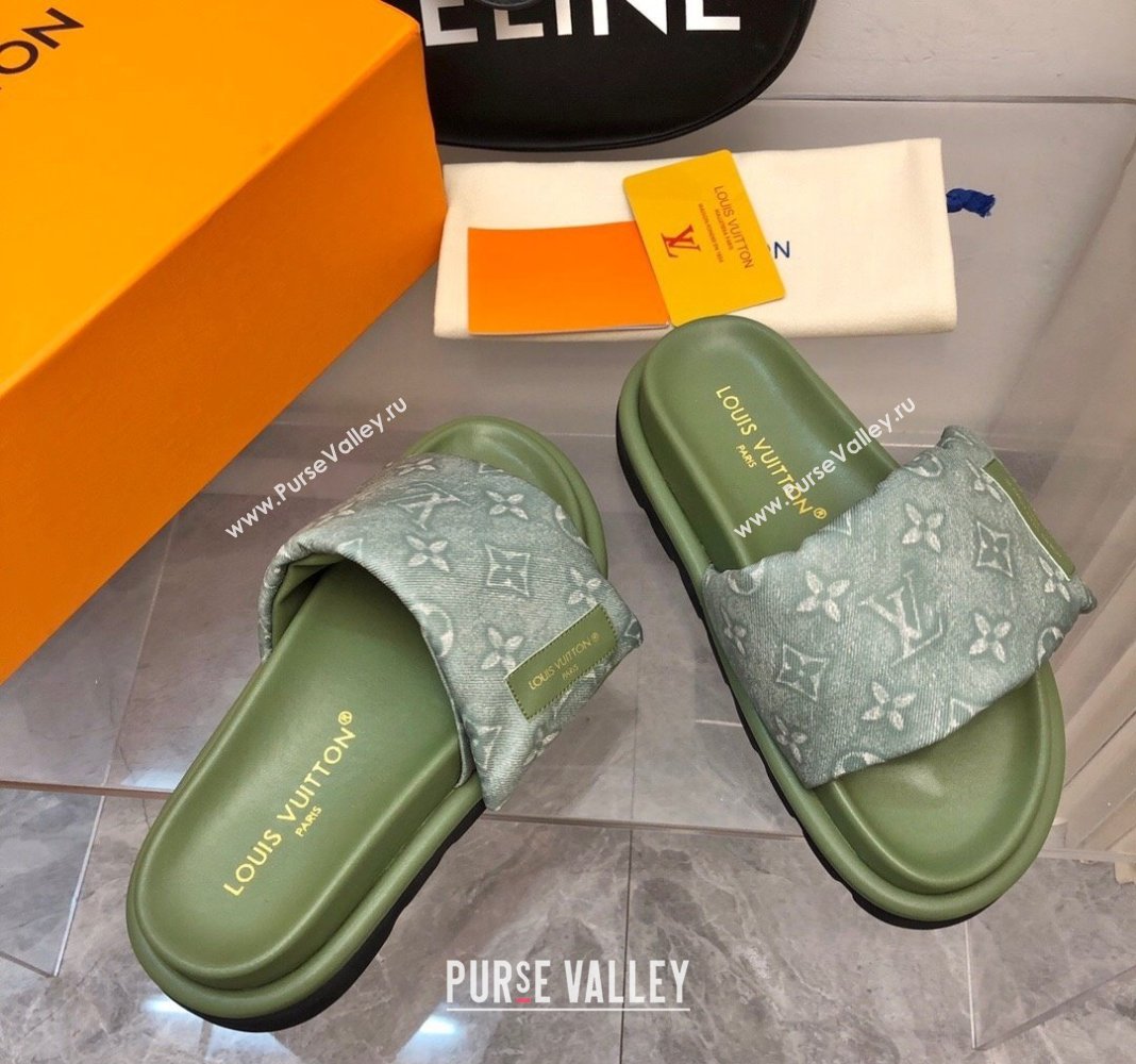 Louis Vuitton Pool Pillow Comfort Slide Sandals in Monogram Jacquard Green 2024 (MD-240426039)