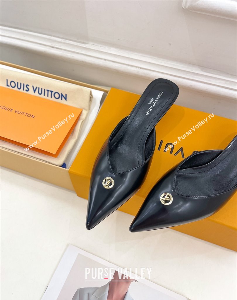 Louis Vuitton Stellar Heel Mules 4cm in Black Glazed Leather 2024 (MD-240426149)