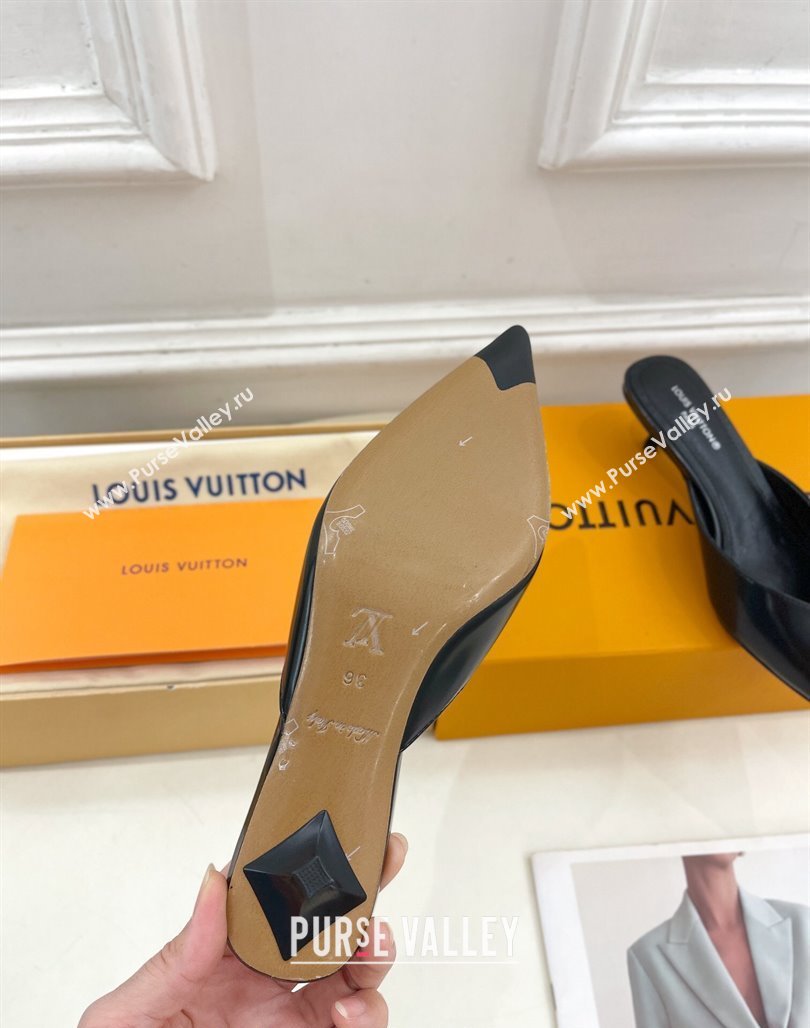 Louis Vuitton Stellar Heel Mules 4cm in Black Glazed Leather 2024 (MD-240426149)