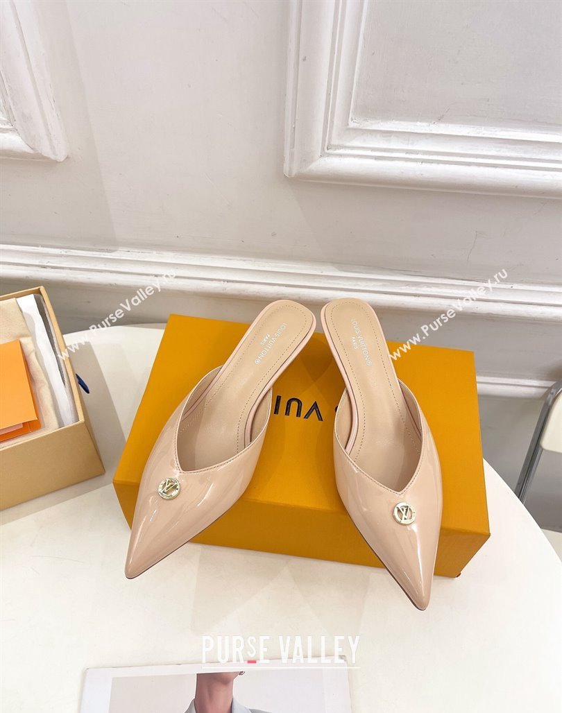 Louis Vuitton Stellar Heel Mules 4cm in Patent Leather Nude Pink 2024 (MD-240426150)