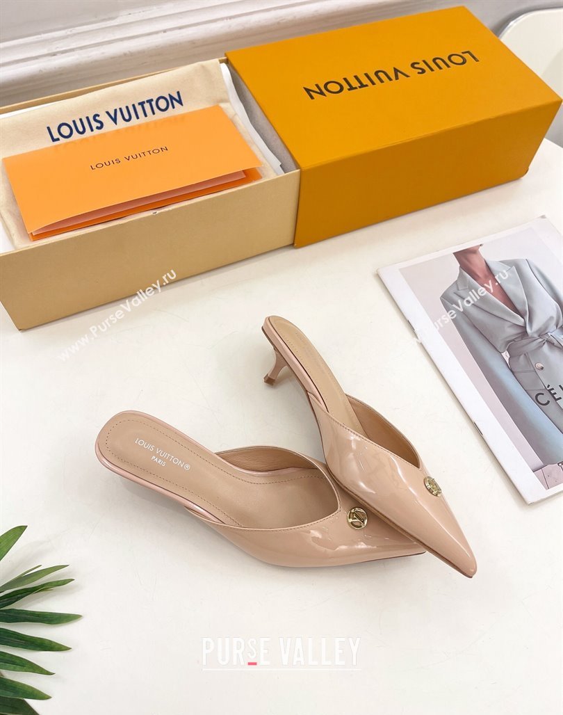 Louis Vuitton Stellar Heel Mules 4cm in Patent Leather Nude Pink 2024 (MD-240426150)