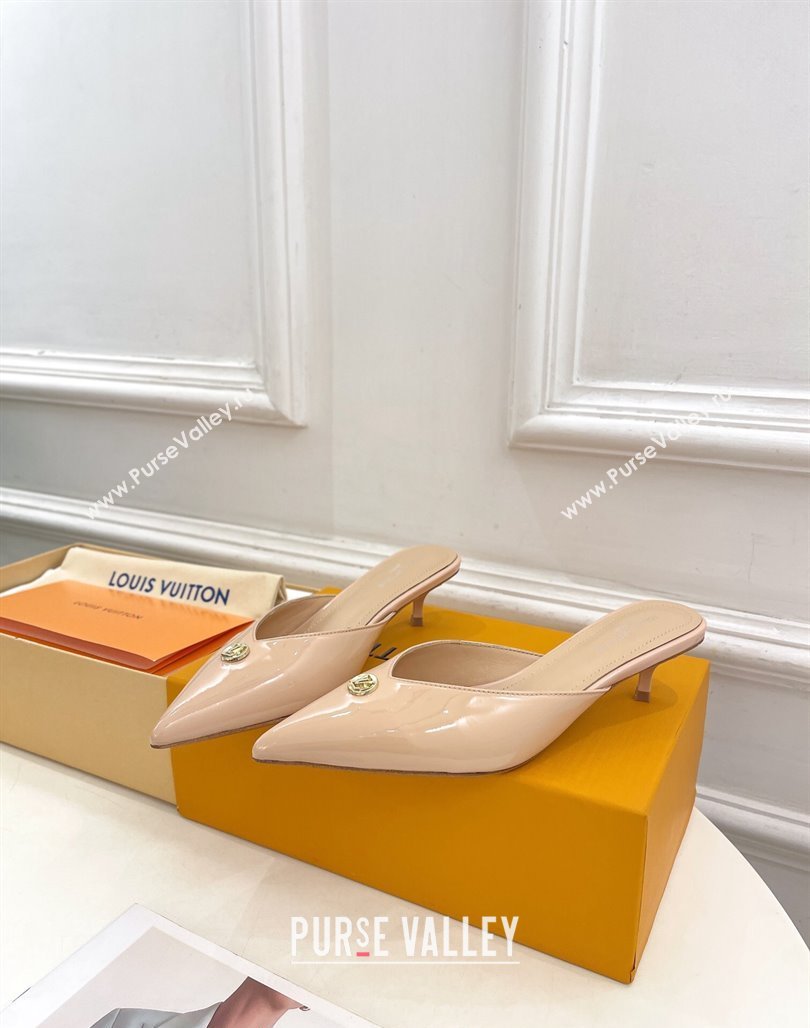 Louis Vuitton Stellar Heel Mules 4cm in Patent Leather Nude Pink 2024 (MD-240426150)