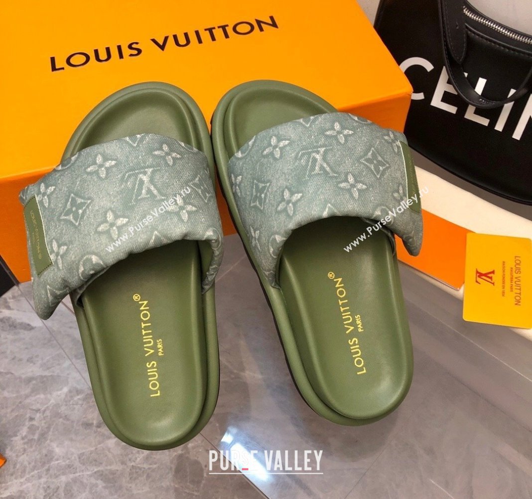 Louis Vuitton Pool Pillow Comfort Slide Sandals in Monogram Jacquard Green 2024 (MD-240426039)