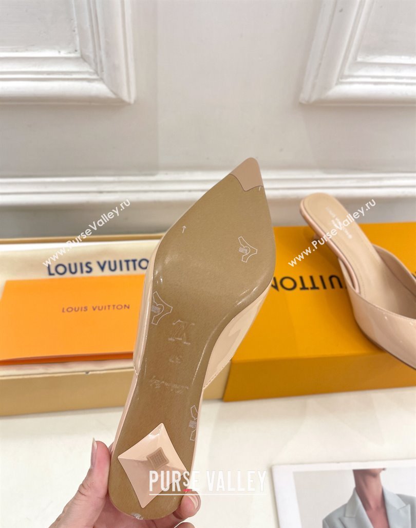 Louis Vuitton Stellar Heel Mules 4cm in Patent Leather Nude Pink 2024 (MD-240426150)