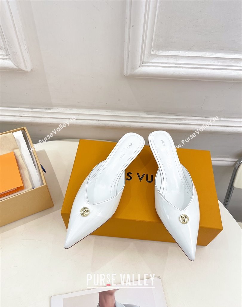 Louis Vuitton Stellar Heel Mules 4cm in Patent Leather White 2024 (MD-240426151)