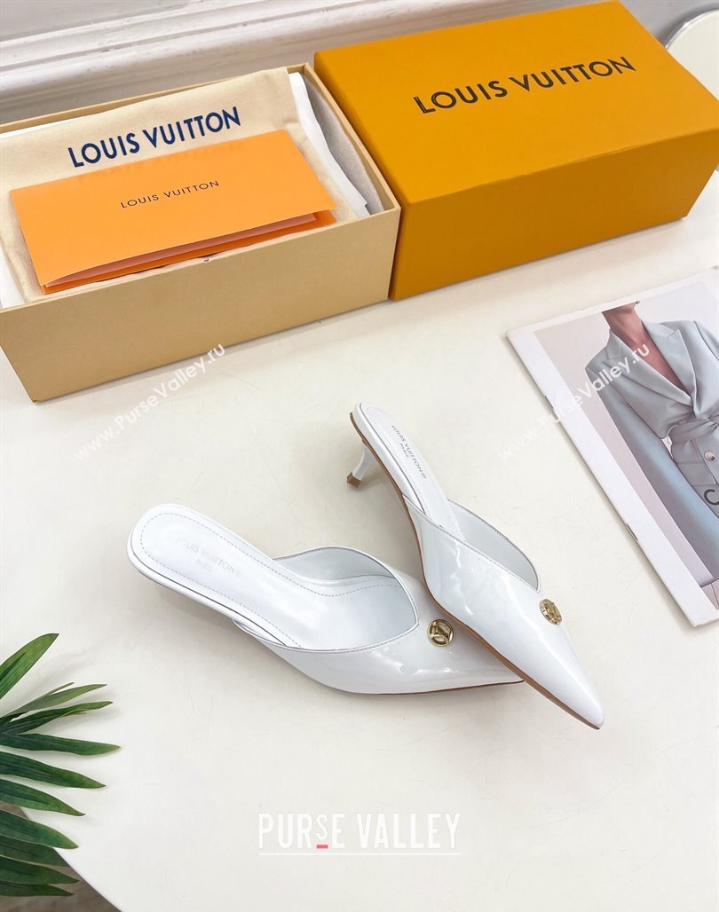 Louis Vuitton Stellar Heel Mules 4cm in Patent Leather White 2024 (MD-240426151)