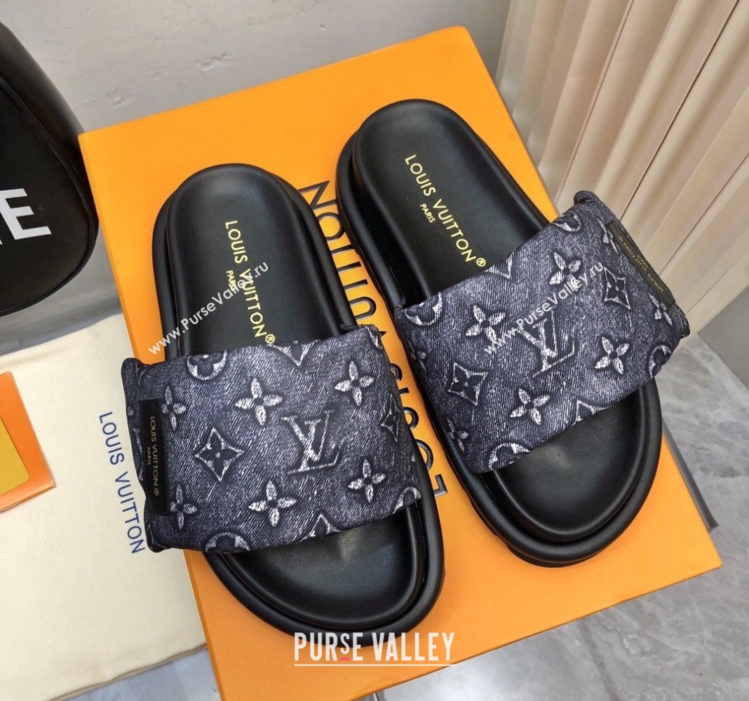 Louis Vuitton Pool Pillow Comfort Slide Sandals in Monogram Jacquard Dark Blue 2024 (MD-240426040)