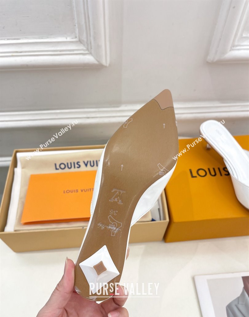 Louis Vuitton Stellar Heel Mules 4cm in Patent Leather White 2024 (MD-240426151)