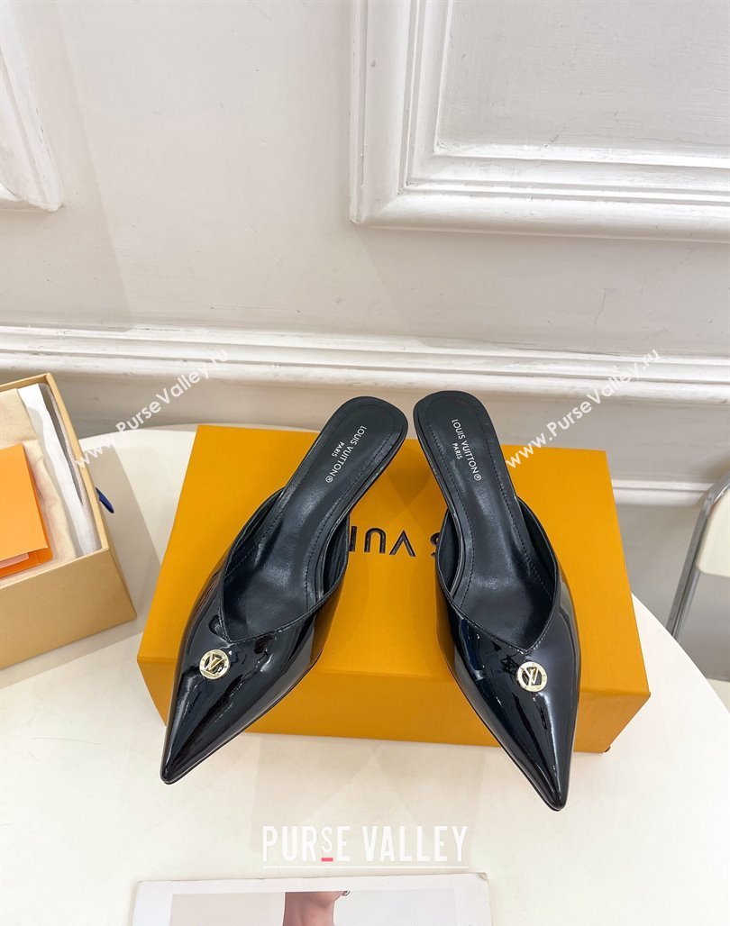 Louis Vuitton Stellar Heel Mules 4cm in Patent Leather Black 2024 (MD-240426152)