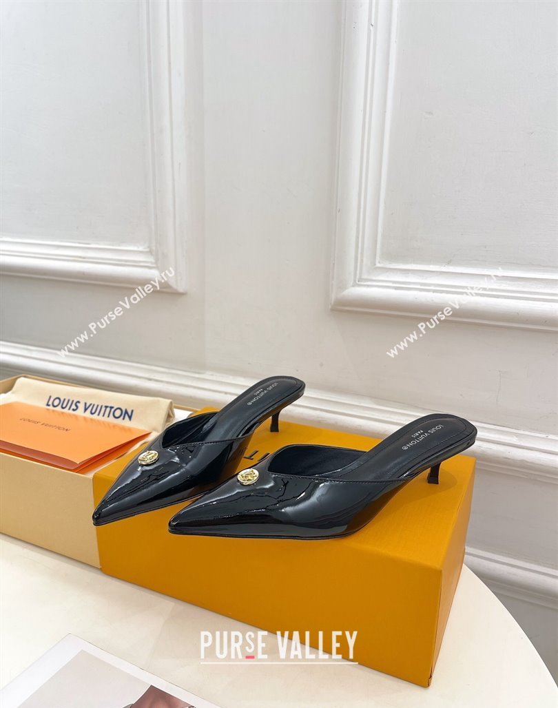 Louis Vuitton Stellar Heel Mules 4cm in Patent Leather Black 2024 (MD-240426152)
