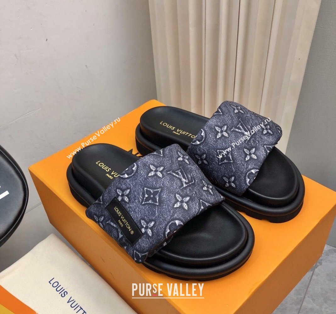 Louis Vuitton Pool Pillow Comfort Slide Sandals in Monogram Jacquard Dark Blue 2024 (MD-240426040)