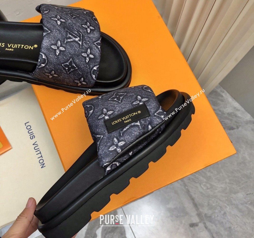 Louis Vuitton Pool Pillow Comfort Slide Sandals in Monogram Jacquard Dark Blue 2024 (MD-240426040)