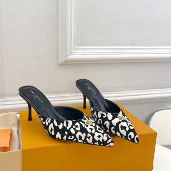 Louis Vuitton Stellar Heel Mules 7cm in Hairy Leather White/Black 2024 (MD-240426154)