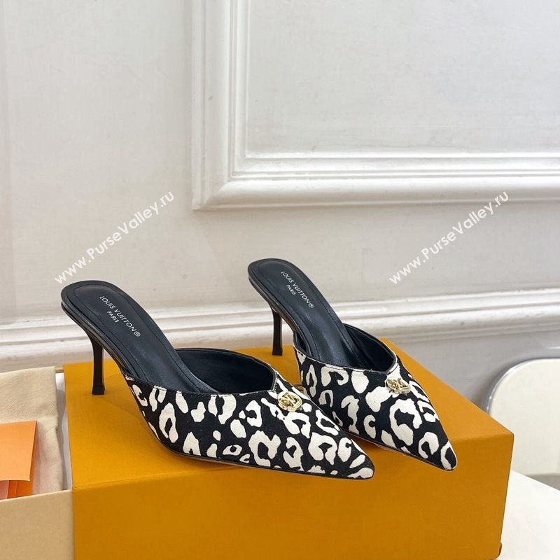 Louis Vuitton Stellar Heel Mules 7cm in Hairy Leather White/Black 2024 (MD-240426154)