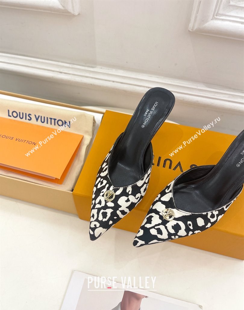 Louis Vuitton Stellar Heel Mules 7cm in Hairy Leather White/Black 2024 (MD-240426154)