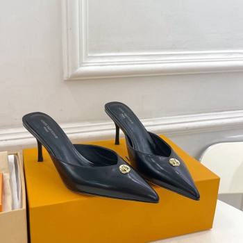 Louis Vuitton Stellar Heel Mules 7cm in Black Glazed Leather 2024 (MD-240426156)