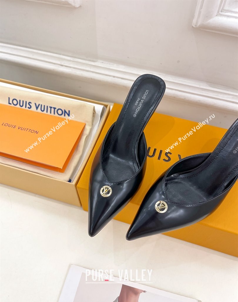 Louis Vuitton Stellar Heel Mules 7cm in Black Glazed Leather 2024 (MD-240426156)