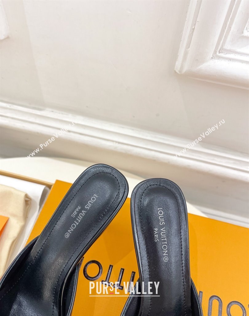 Louis Vuitton Stellar Heel Mules 7cm in Black Glazed Leather 2024 (MD-240426156)