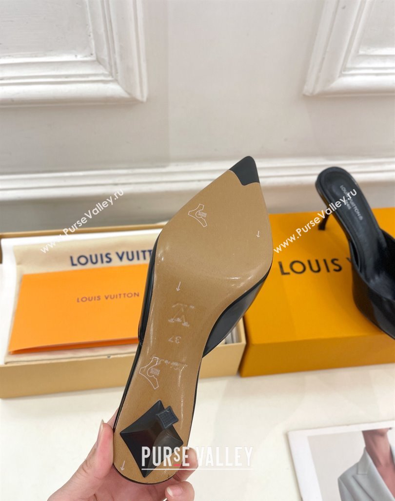 Louis Vuitton Stellar Heel Mules 7cm in Black Glazed Leather 2024 (MD-240426156)