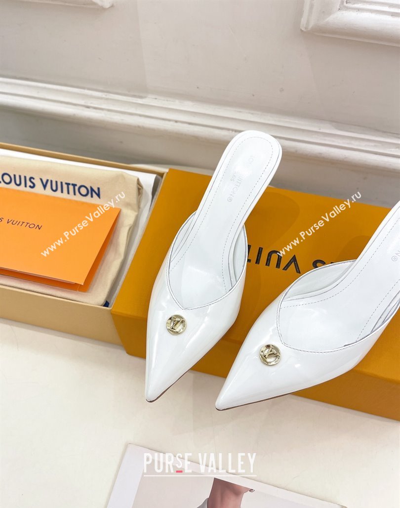 Louis Vuitton Stellar Heel Mules 7cm in Patent Leather White 2024 (MD-240426158)