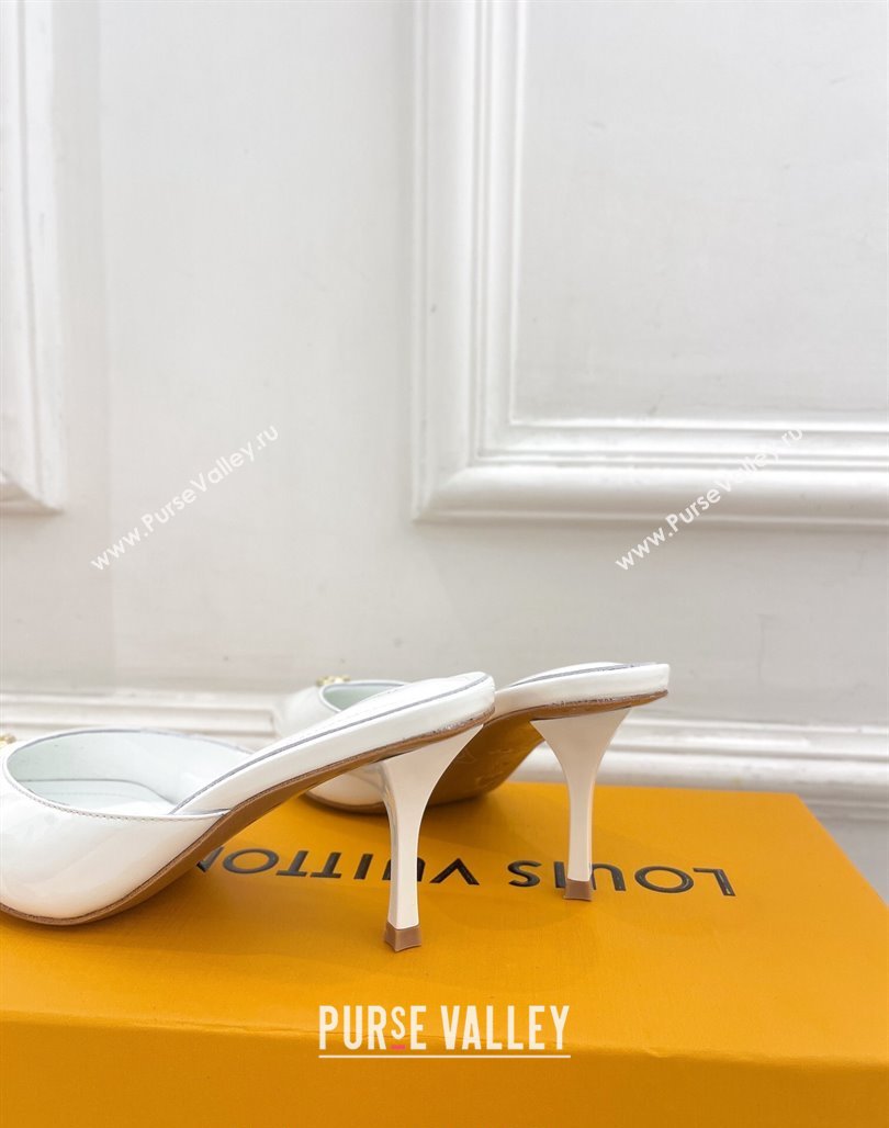 Louis Vuitton Stellar Heel Mules 7cm in Patent Leather White 2024 (MD-240426158)