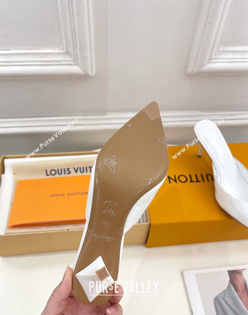 Louis Vuitton Stellar Heel Mules 7cm in Patent Leather White 2024 (MD-240426158)