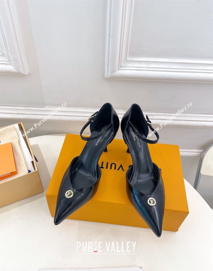 Louis Vuitton Stellar Mary Janes Pumps 7cm in Black Glazed Leather 2024 (MD-240426160)