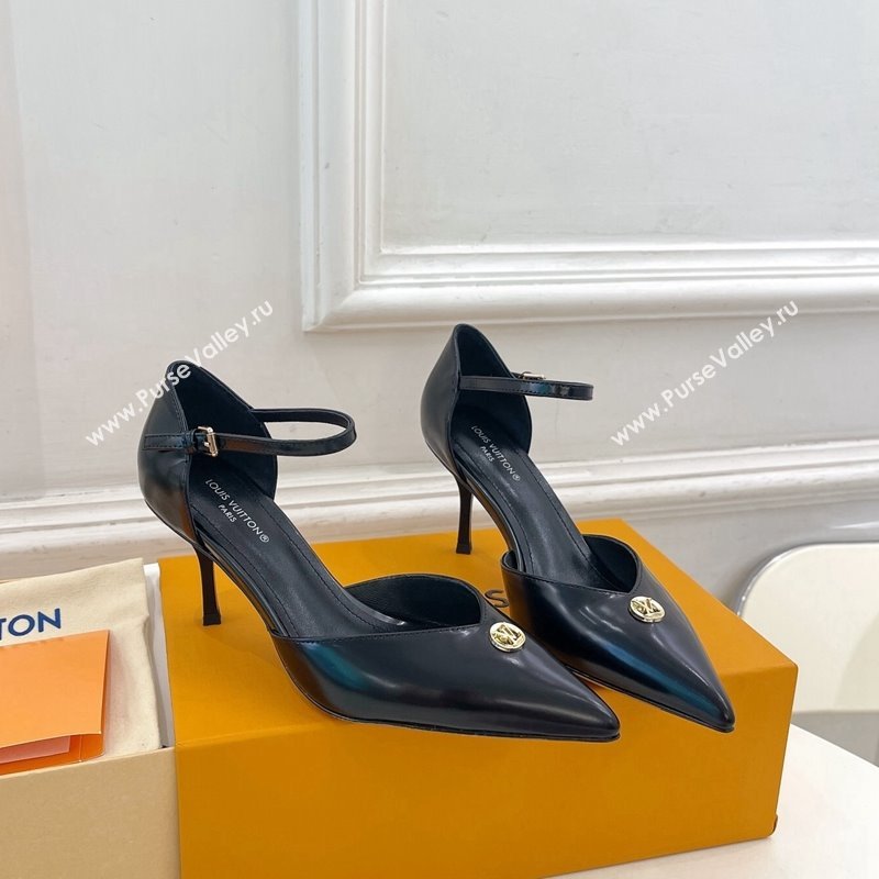 Louis Vuitton Stellar Mary Janes Pumps 7cm in Black Glazed Leather 2024 (MD-240426160)