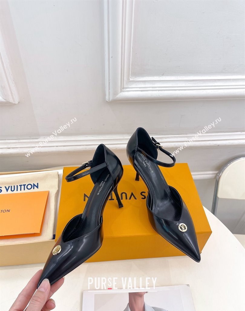 Louis Vuitton Stellar Mary Janes Pumps 7cm in Black Glazed Leather 2024 (MD-240426160)