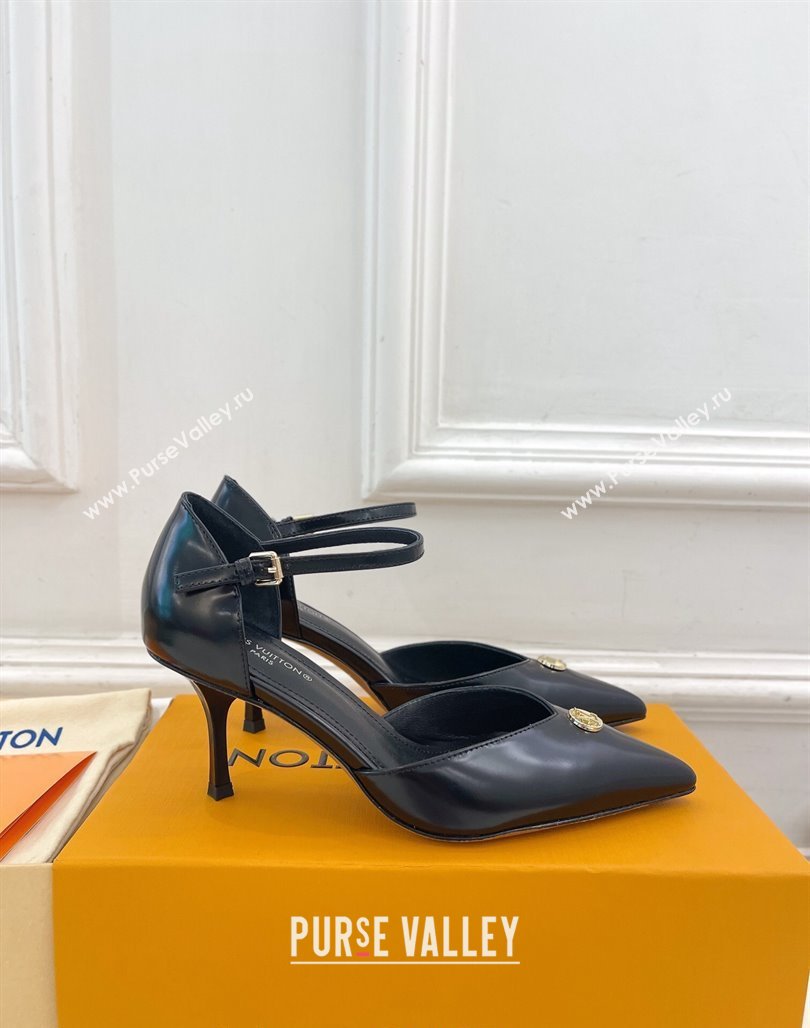 Louis Vuitton Stellar Mary Janes Pumps 7cm in Black Glazed Leather 2024 (MD-240426160)