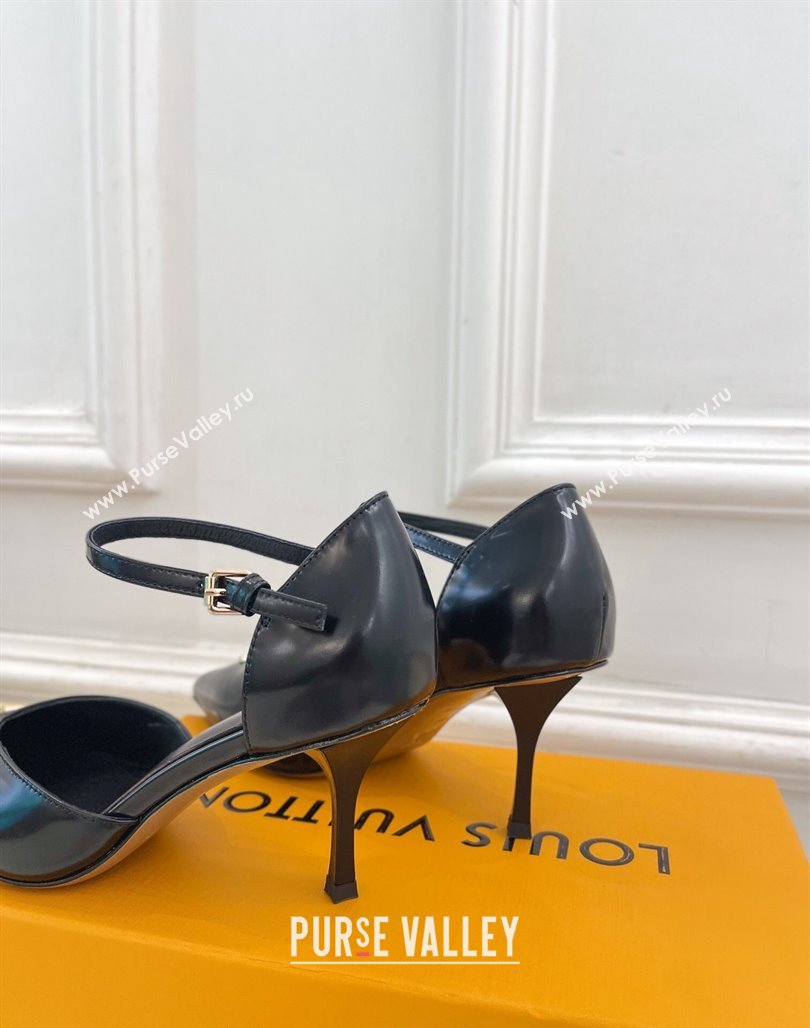 Louis Vuitton Stellar Mary Janes Pumps 7cm in Black Glazed Leather 2024 (MD-240426160)