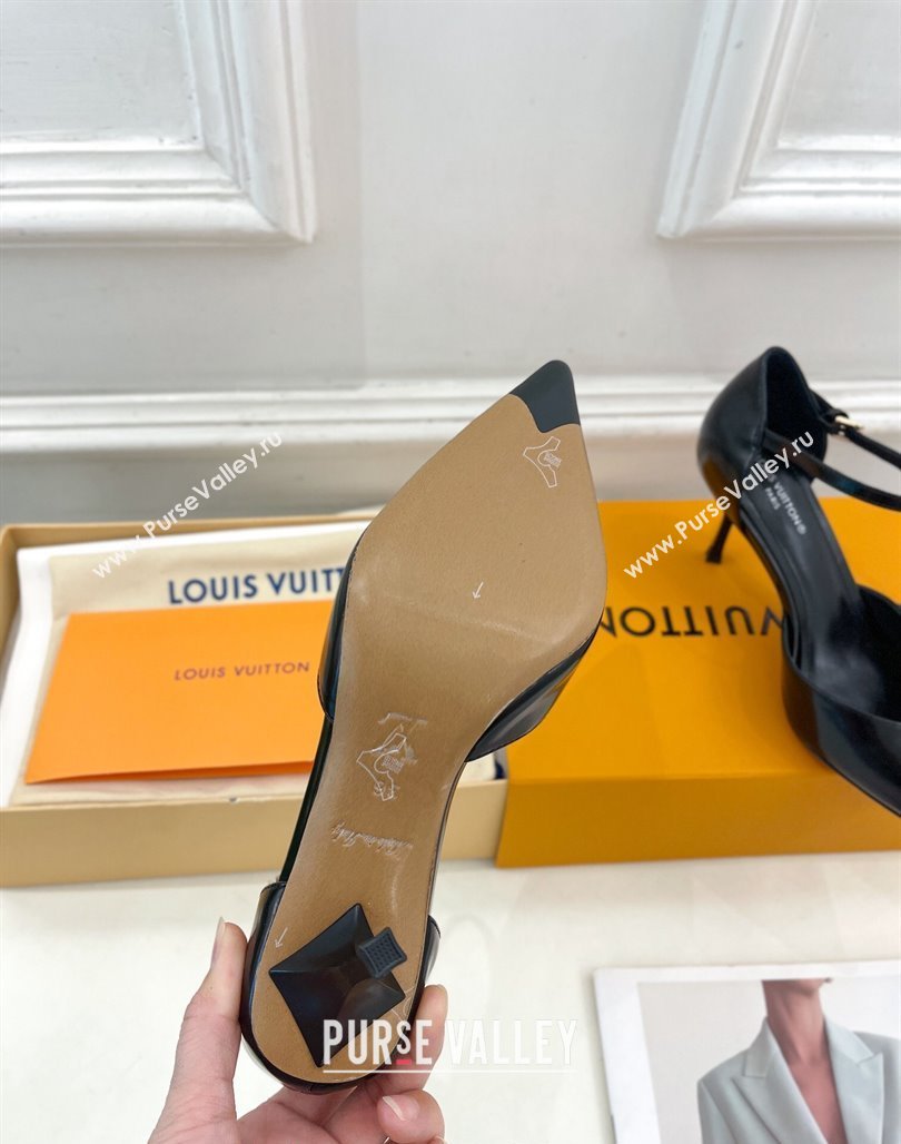 Louis Vuitton Stellar Mary Janes Pumps 7cm in Black Glazed Leather 2024 (MD-240426160)