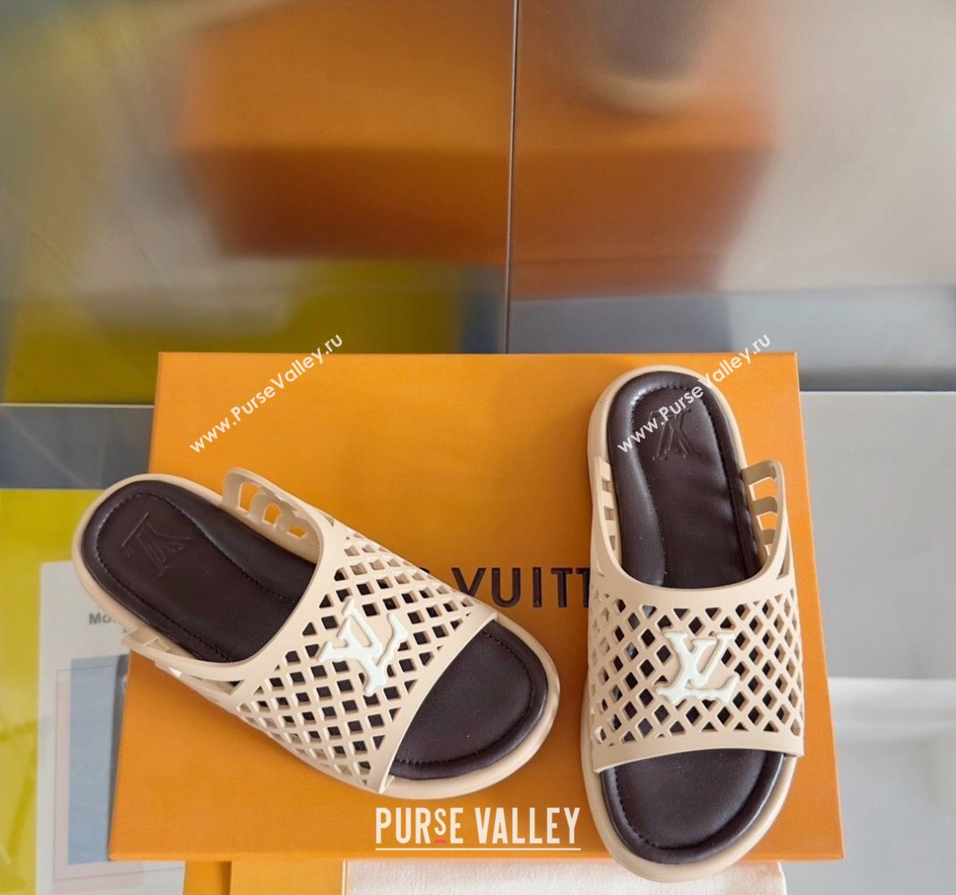 Louis Vuitton LV Waffle Flat Slide Sandals in Cut-outs TPU Beige 2024 (MD-240426030)