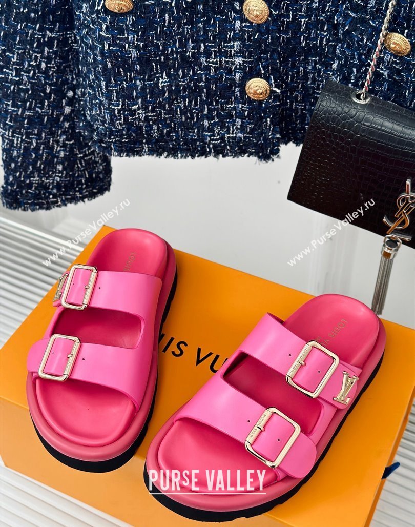 Louis Vuitton Double Buckle Strap Sandals in Calfskin Dark Pink 2024 0426 (MD-240426046)