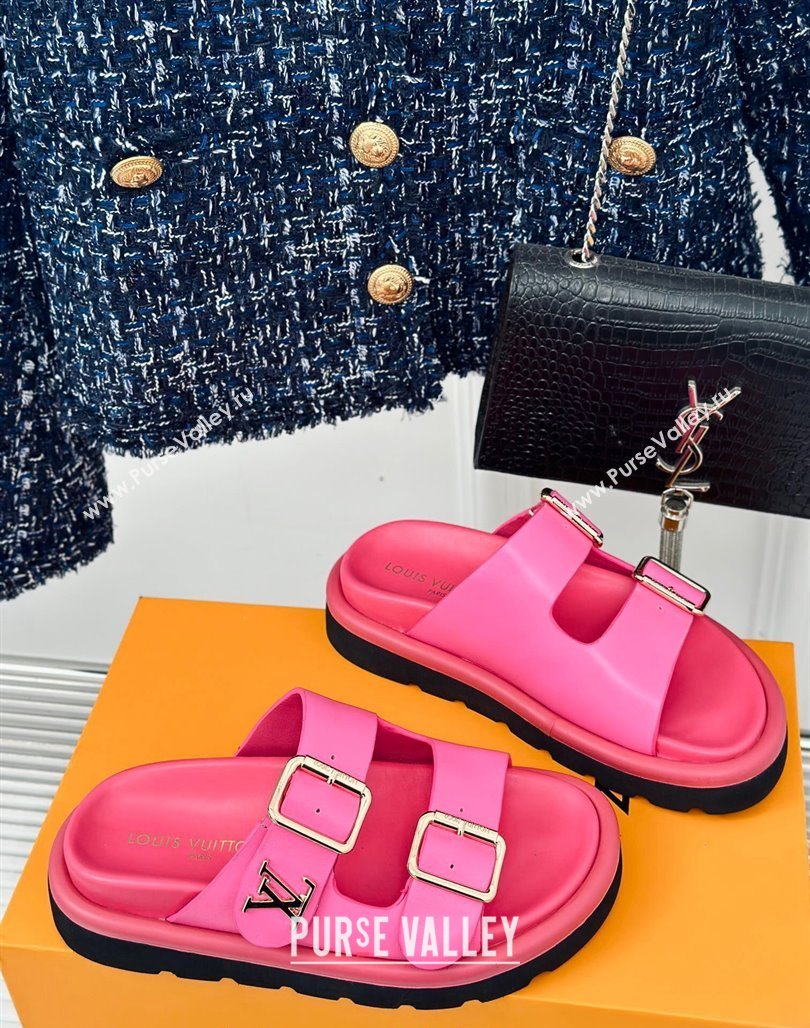 Louis Vuitton Double Buckle Strap Sandals in Calfskin Dark Pink 2024 0426 (MD-240426046)