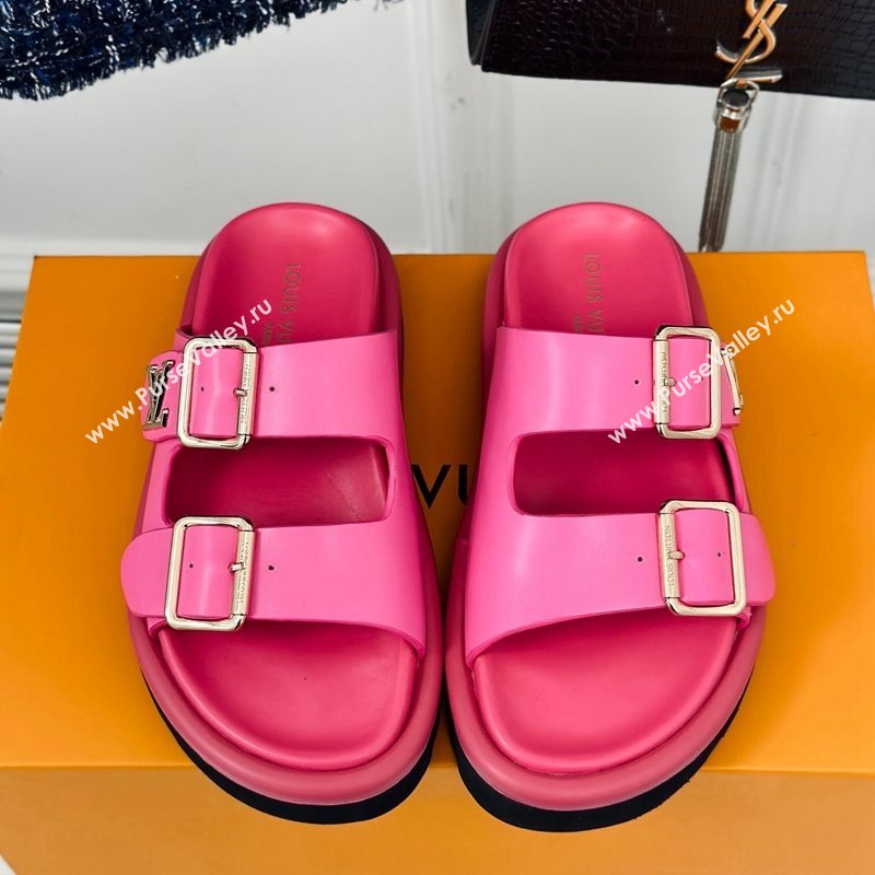 Louis Vuitton Double Buckle Strap Sandals in Calfskin Dark Pink 2024 0426 (MD-240426046)