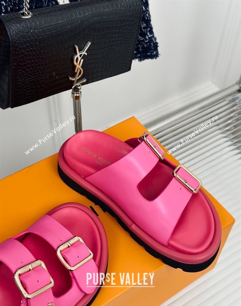 Louis Vuitton Double Buckle Strap Sandals in Calfskin Dark Pink 2024 0426 (MD-240426046)